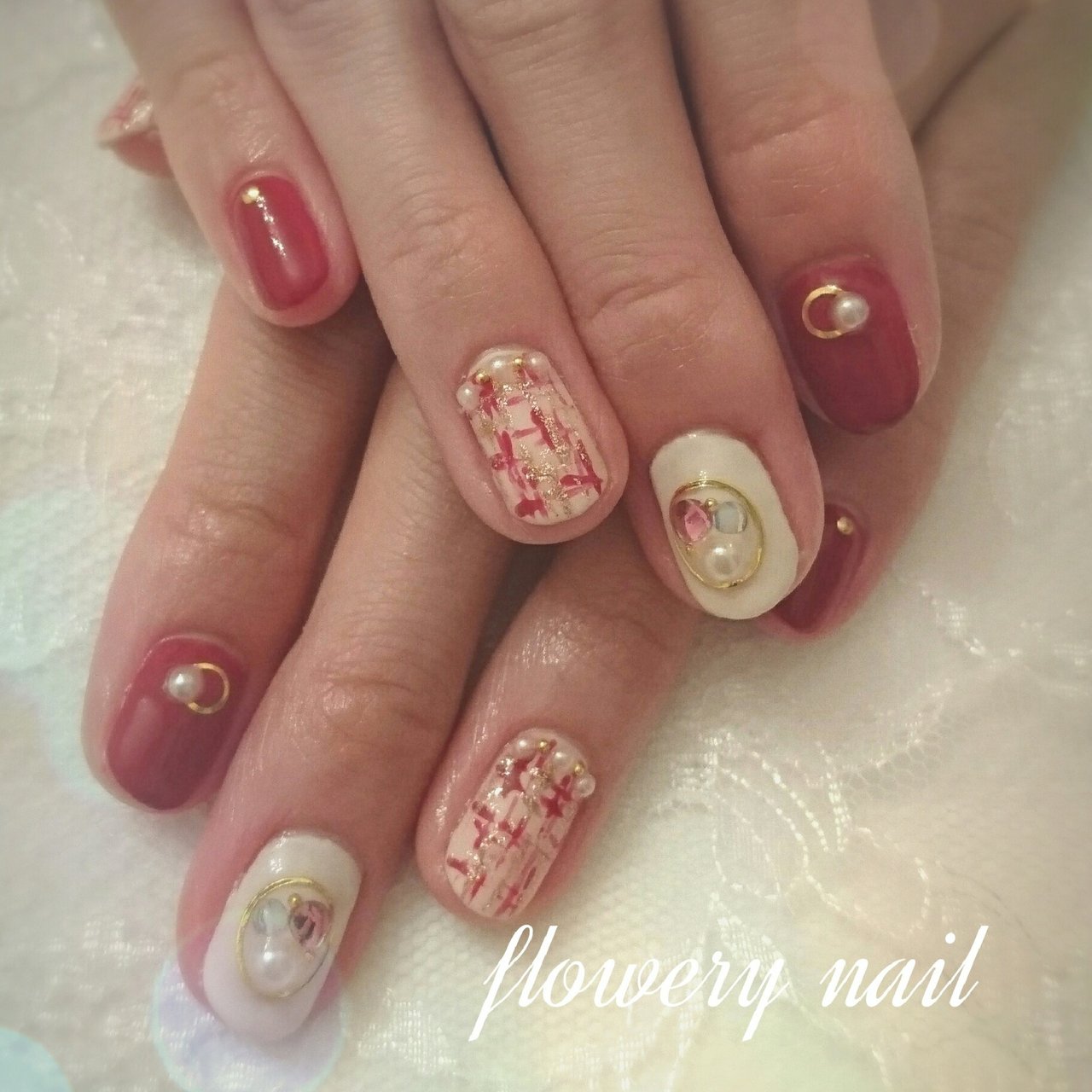 秋 オフィス パーティー ハンド ツイード Flowerynailのネイルデザイン No ネイルブック