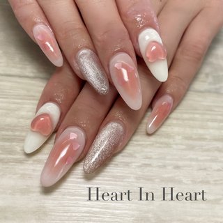 ハート/マグネット/#コーラルピンクのネイルデザイン｜ネイルブック
