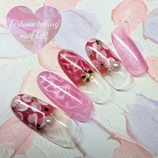 ☆B-118☆和柄ネイルチップ ピンク×パープルの成人式ネイル （ブラウン  