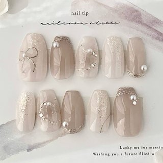 オーダー】ネイルチップ ワンホン韓国 リボン 手書きハート キラキラ