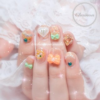 ネイルチップ 量産型 オレンジ 黄緑 推しネイル ワンホン