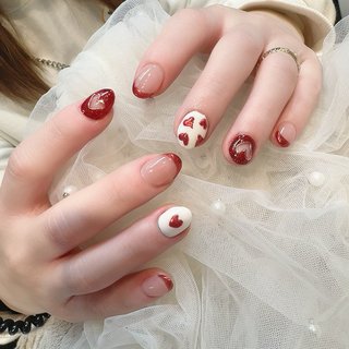 ネイルチップ オーダー ミラー フレンチ ボルドー フラッシュ リボン