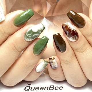 抹茶ラテ ネイルチップ No.2 ニュアンスネイル 女子会 抹茶ラテ