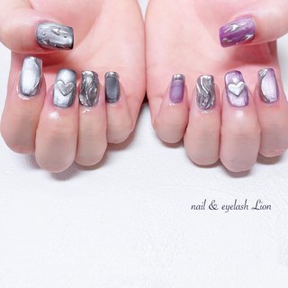 29))ネイルチップ フレンチガーリー シルバー ハートネイル