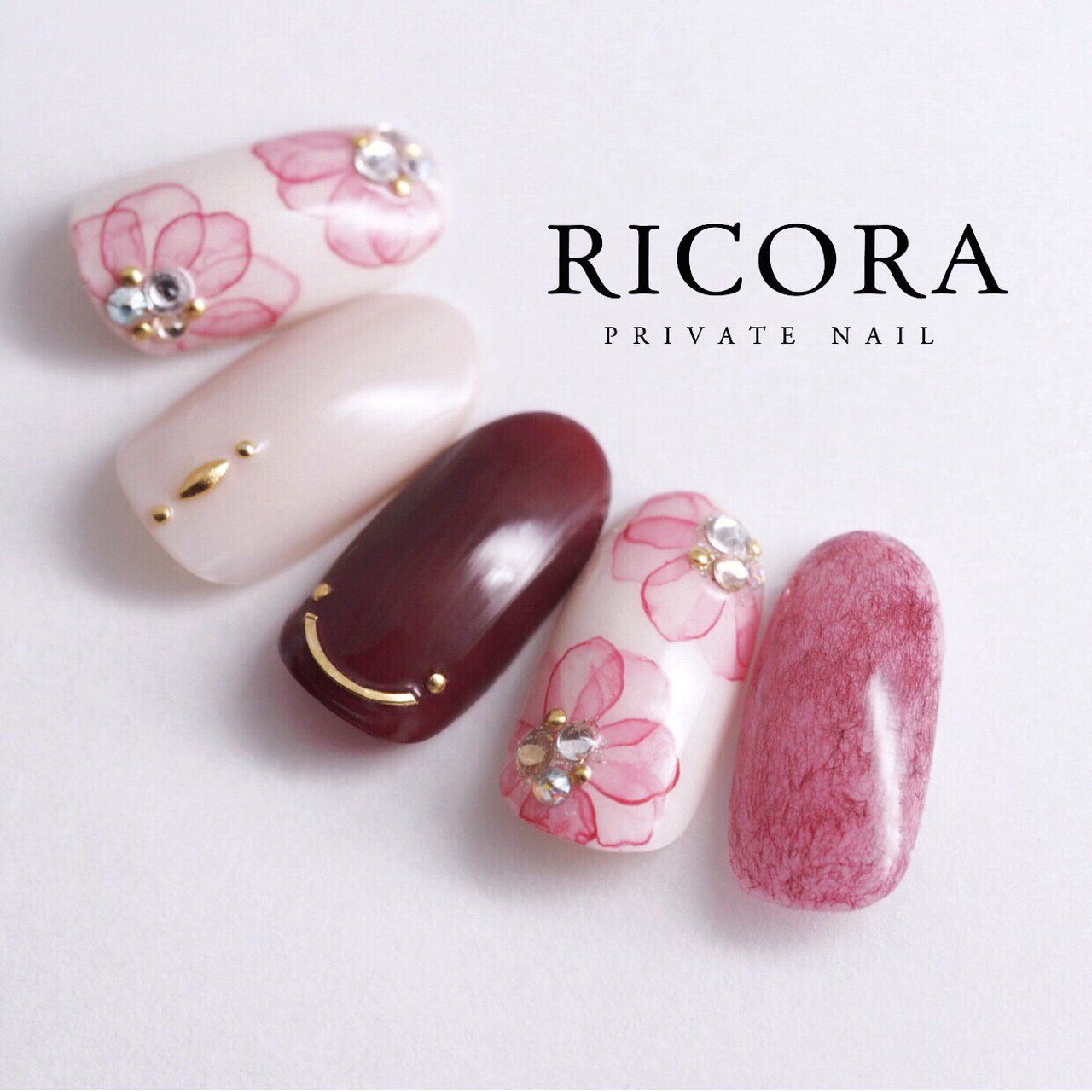 ハンド フラワー たらしこみ ニュアンス レトロ Tunashima Nailのネイルデザイン No ネイルブック