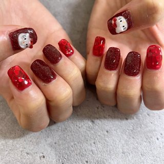  #手が綺麗に見えるネイル #オールシーズン #デート #女子会 #ハンド #フラッシュ #ラメ #アニマル柄 #ミディアム #スクエア #レッド #ジェルネイル #お客様 #bambi_1127 #ネイルブック