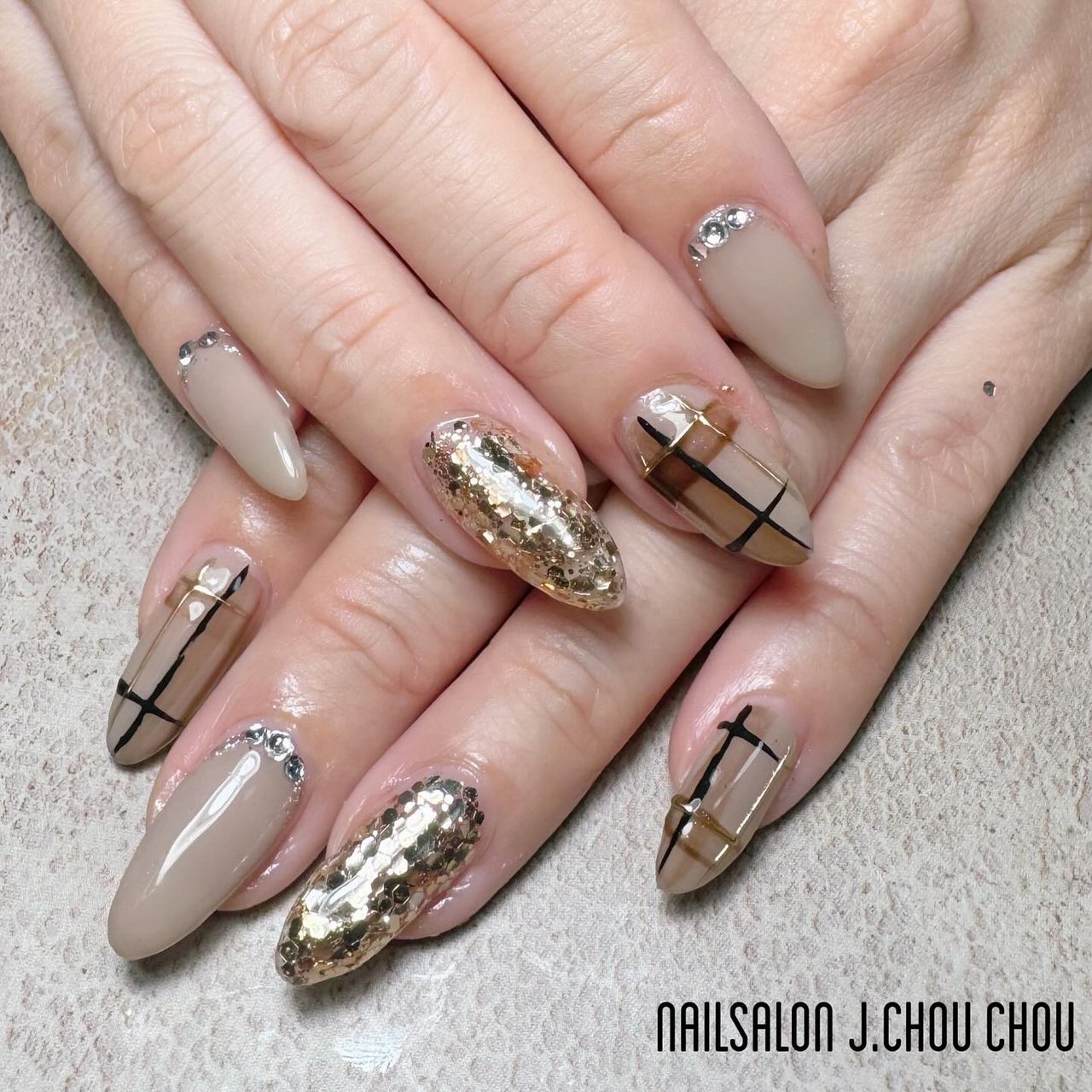 バレンタイン/チェック/ブラウン/ジェルネイル - J.chou-chou.NAILの