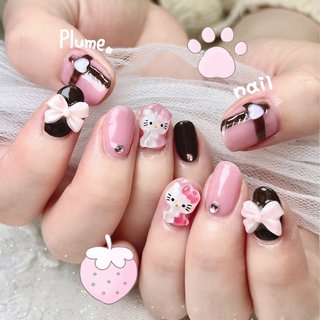 ちゅるんネイル ブラウンチェック ガーリー 量産型 秋ネイル