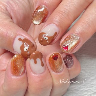 No.046】バレンタインネイルチップ♡ハート♡くま♡チョコレート くま