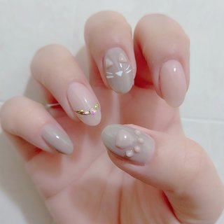 ぷっくり 貝殻ネイル ねこ 肉球 ネイルチップ オーダー リボン