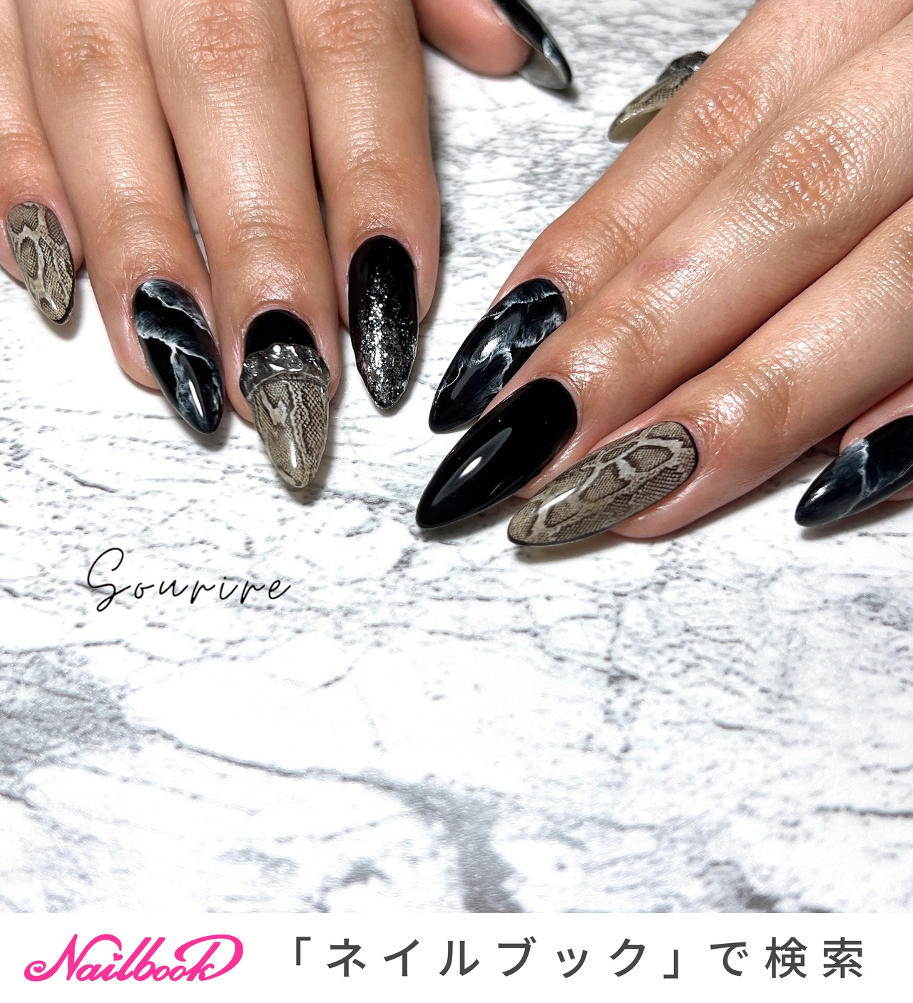 大理石×ブラック☆ネイルチップ ネイルチップ（つけ爪） Peco