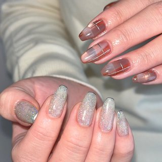 #定額アート #ニュアンス #冬ネイル #フラッシュ #マグネット#チェックネイル #細フレンチ #手が綺麗に見えるネイル #秋 #冬 #バレンタイン #ハンド #フラッシュ #ニュアンス #マグネット #キラキラ #ロング #スクエア #ホワイト #ボルドー #シルバー #ジェルネイル #お客様 #Atelier.Ari #ネイルブック