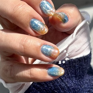 ハンドメイド ネイルチップ 継ぎ足せ オレンジベージュ ブラウン 