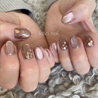 ブラウンハート×ラメ ネイルチップ 上品ラメのローズブラウンネイル ネイルチップ（つけ爪） yuki