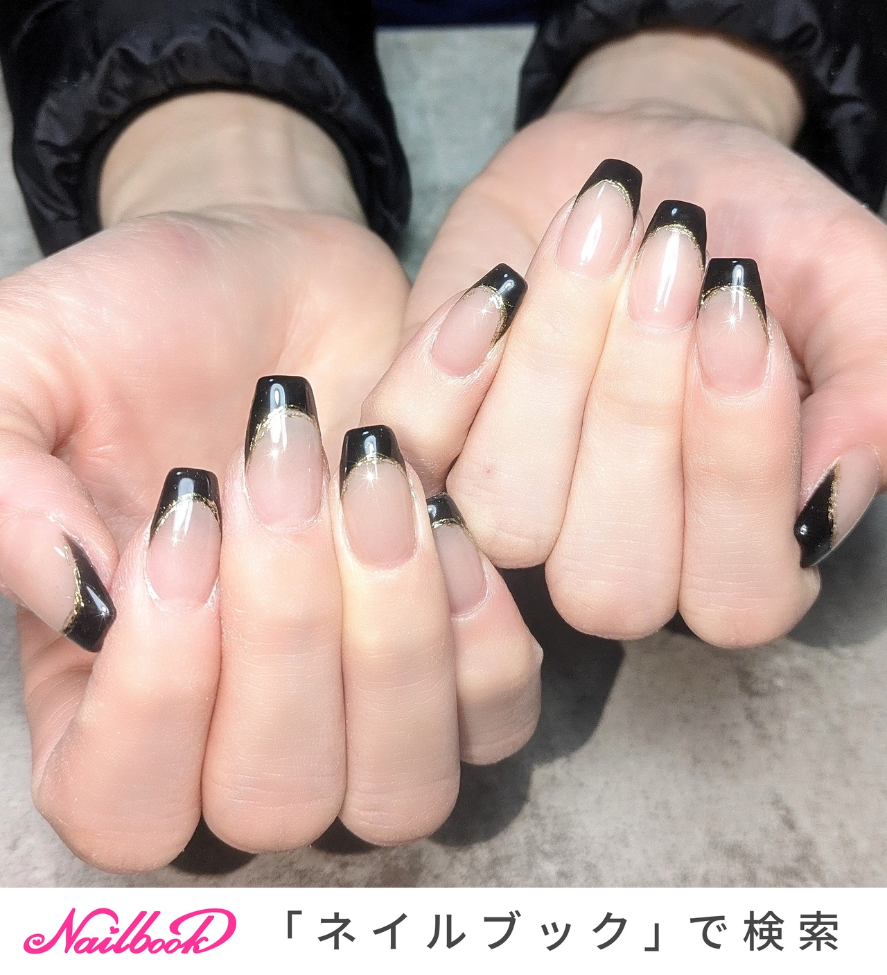 ［07］ネイルチップ フレンチネイル ブラック ミラーフレンチ オーダー ネイルチップ】シアーボルドーのミラーフレンチネイル ネイル