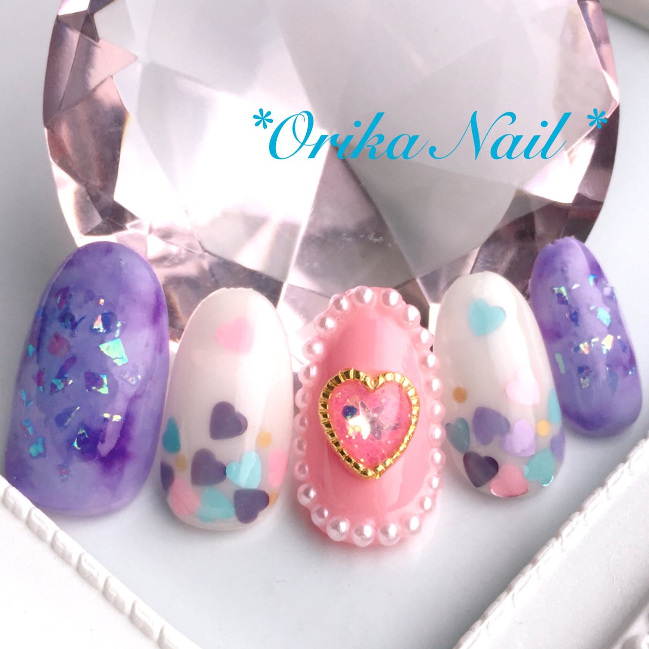 オールシーズン ハンド ホログラム パール ハート Orika Nail オリカネイルのネイルデザイン No ネイルブック