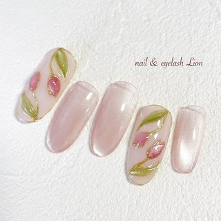 011】ネイルチップ マグネットネイル 春 チューリップ 花 シンプル