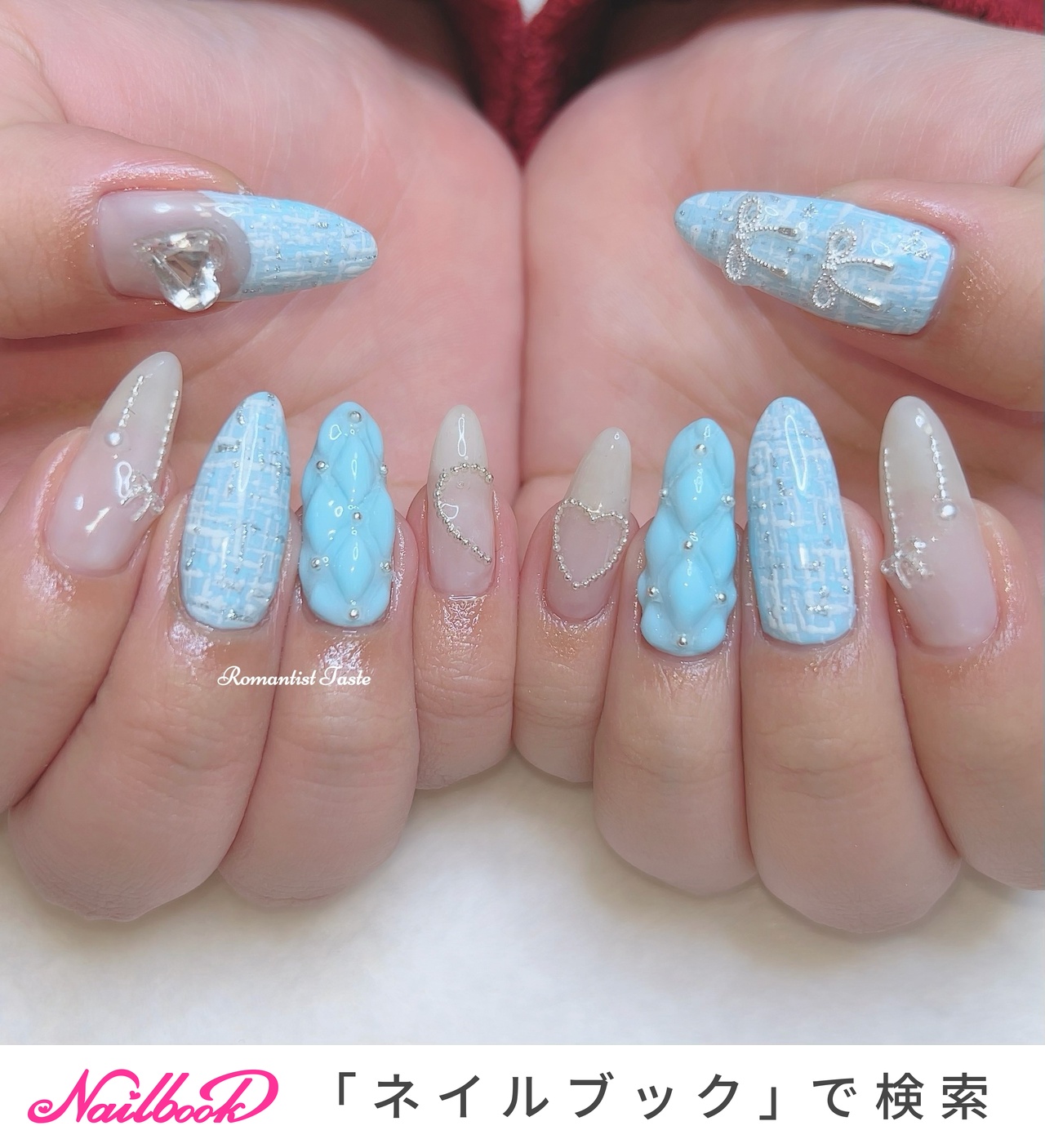 サイズオーダー】 ネイルチップ No.27 ツイードリボンネイル