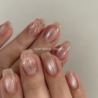 オフィス/ニュアンス/マグネット/リボン/ワンホン - namiのネイル