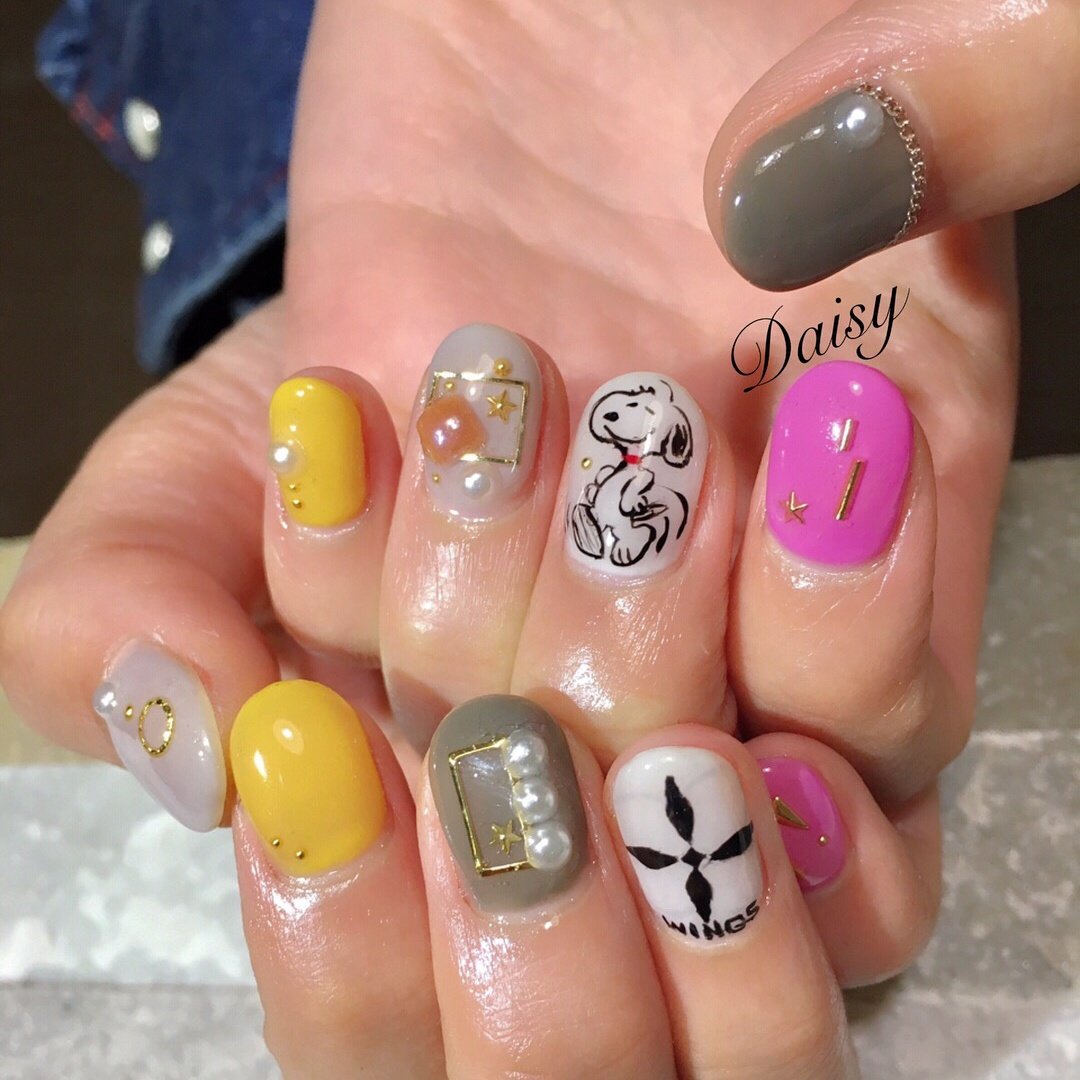 秋 ハンド キャラクター ショート スモーキー Privertnailsalondaisyのネイルデザイン No ネイルブック