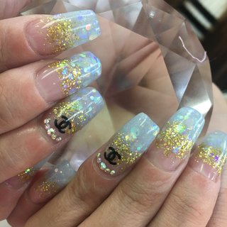 #ハンド #お客様 #スカルプチュア #ラメ #スクエア #夏 #梅雨 #海 #パーティー #ハンド #シンプル #グラデーション #ミディアム #ブルー #ゴールド #パステル #スカルプチュア #お客様 #___tomo___ #ネイルブック