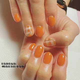 お急ぎ便A♡ ネイルチップ オレンジネイル チェック柄 シンプル 量産型 ハート 110124c1f1ee37f8d653cf6c7a29ca