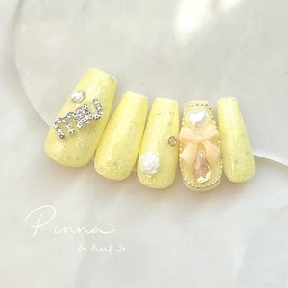 リボン/黄色のネイルデザイン｜ネイルブック