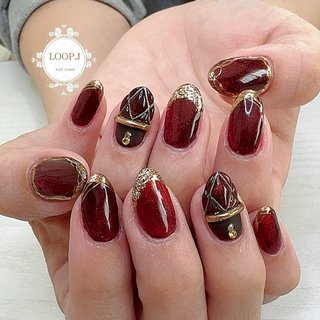 お客様完成品♡ボルドー 大人ネイルキルティングオーダーネイル