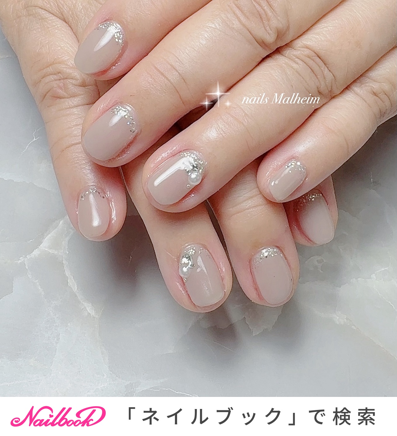 着画あり】オーダーメイド ネイルチップ ベージュ リボン パール ワン 