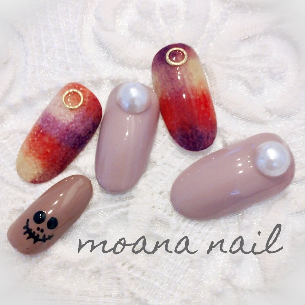 秋 ハロウィン チェック ミディアム オレンジ Hiroko Moana Nailのネイルデザイン No ネイルブック