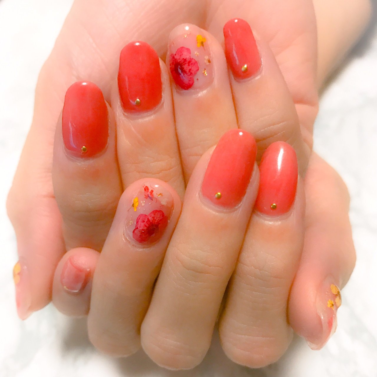 秋/ハンド/シンプル/フラワー/押し花 - Min_nail✧のネイルデザイン[No