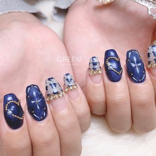 ネイルチップ オーダー ネイビー キルティング 韓国 マグネット フレンチ 青 ネイルチップ オーダー ネイビー キルティング 韓国 マグネット