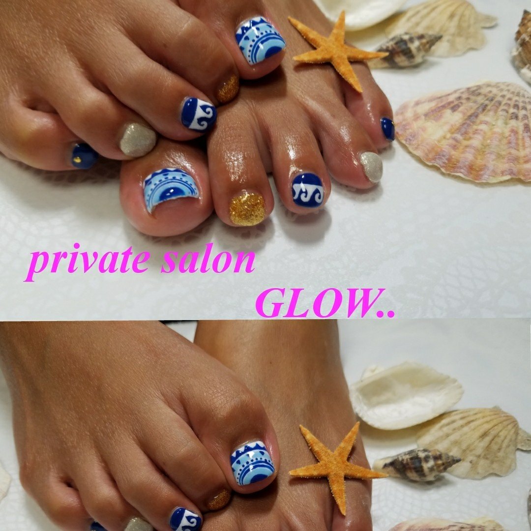 夏 旅行 海 フット ラメ Private Salon Glow のネイルデザイン No ネイルブック