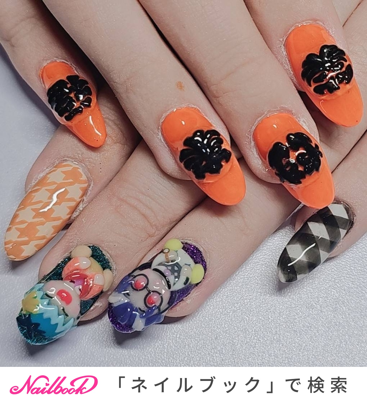 ネイルチップ 量産型 韓国 千鳥柄 ワンホン シンプル ちゅるん