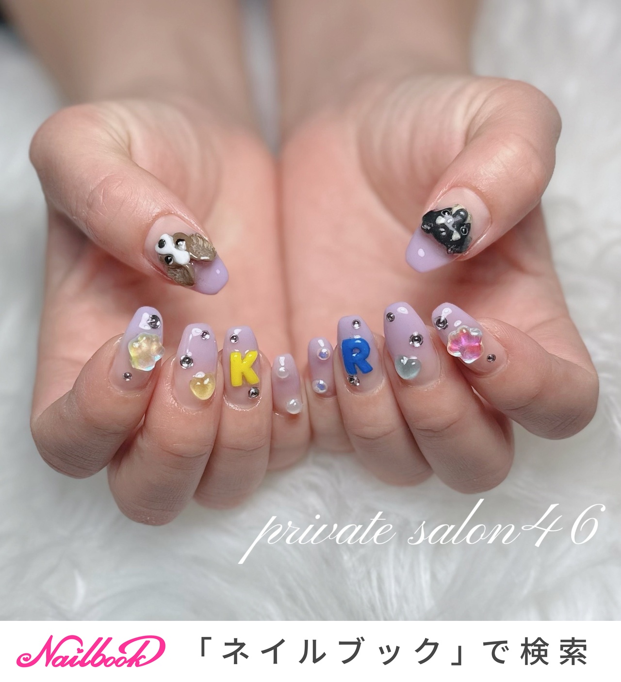 現品】いぬ 落書き ネイルチップ マグネット 折る ニュアンス 肉球 ハート