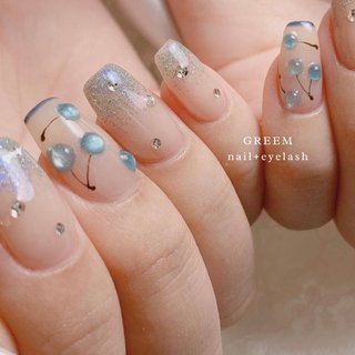 ネイルチップ‪‪❤︎‬ブルー フラッシュマグ量産型韓国ワンホンさくらんぼチェリー ネイルチップ‪‪❤︎‬ブルー フラッシュマグ量産型韓国ワンホン‬