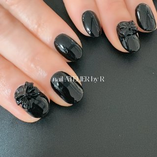 ネイルチップ 千鳥ネイル 秋ネイル 黒フレンチネイル リボンネイル  