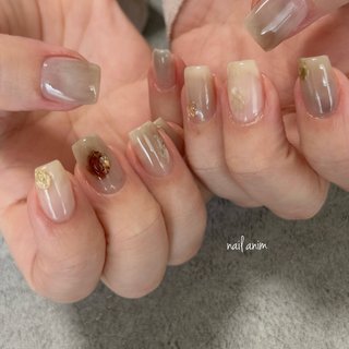  #オールシーズン #ハンド #ニュアンス #ミディアム #スクエア #アースカラー #ジェルネイル #お客様 #nail anim #ネイルブック