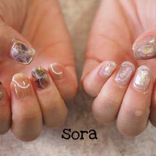 ネイル ネイルチップオーダー ニュアンス マグネット シェル チェーン 推し