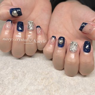 ショートでも映える♡ ネイビー×シルバー🩶

・
・
・

ネイル.巻き爪.シミ取りサロン　N.style
9:30〜16:00（時間外ご相談下さい）

フィルイン/持ち込みやり放題有り/巻き爪矯正もやってます❣️

#春日井ネイルサロン#春日井ネイル#守山区ネイルサロン#自宅サロン#小牧ネイルサロン#子連れネイルサロン#巻き爪矯正#巻き爪ケア#フィルイン#持ち込みネイル#長さ出し#しわたるみケア#シミケア#シミ取り放題 #オールシーズン #パーティー #デート #女子会 #ハンド #ハート #ちゅるん #キラキラ #ワンホン #韓国 #ショート #スクエア #ホワイト #ネイビー #シルバー #ジェルネイル #お客様 #n.style_8 #ネイルブック