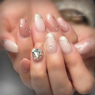 【カラー変更無料】マグネット　ネイルチップ　ラメフレンチ　ハート　ストーン カラー変更無料】マグネット ネイルチップ ラメフレンチ ハート