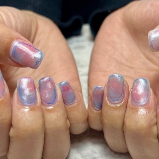 #春ネイル #インクネイル #色鉛筆ネイル #春 #ハンド #マーブル #インクネイル #ミディアム #スクエアオフ #ピンク #ブルー #ジェルネイル #お客様 #個性派ニュアンス🎀🍭💋なっち #ネイルブック