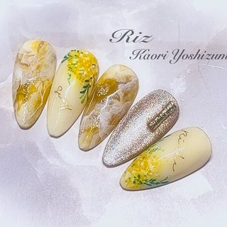 大理石/マグネット/イエローのネイルデザイン｜ネイルブック