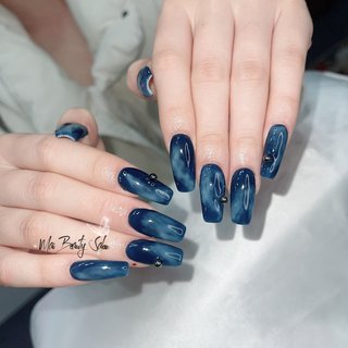 ネイビーマグネット♡ネイルチップ Attention (Oval) - FINGER SUIT(フィンガースーツ)ネイルチップ