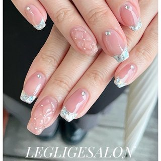 キルティング/ガラスフレンチネイルのネイルデザイン｜ネイルブック