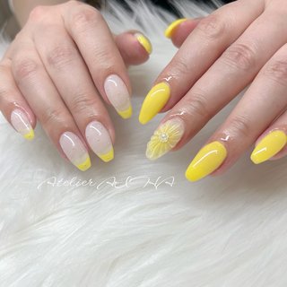  #春 #夏 #ハンド #大人 #ロング #スクエア #イエロー #ジェルネイル #お客様 #atelier_aiha #ネイルブック