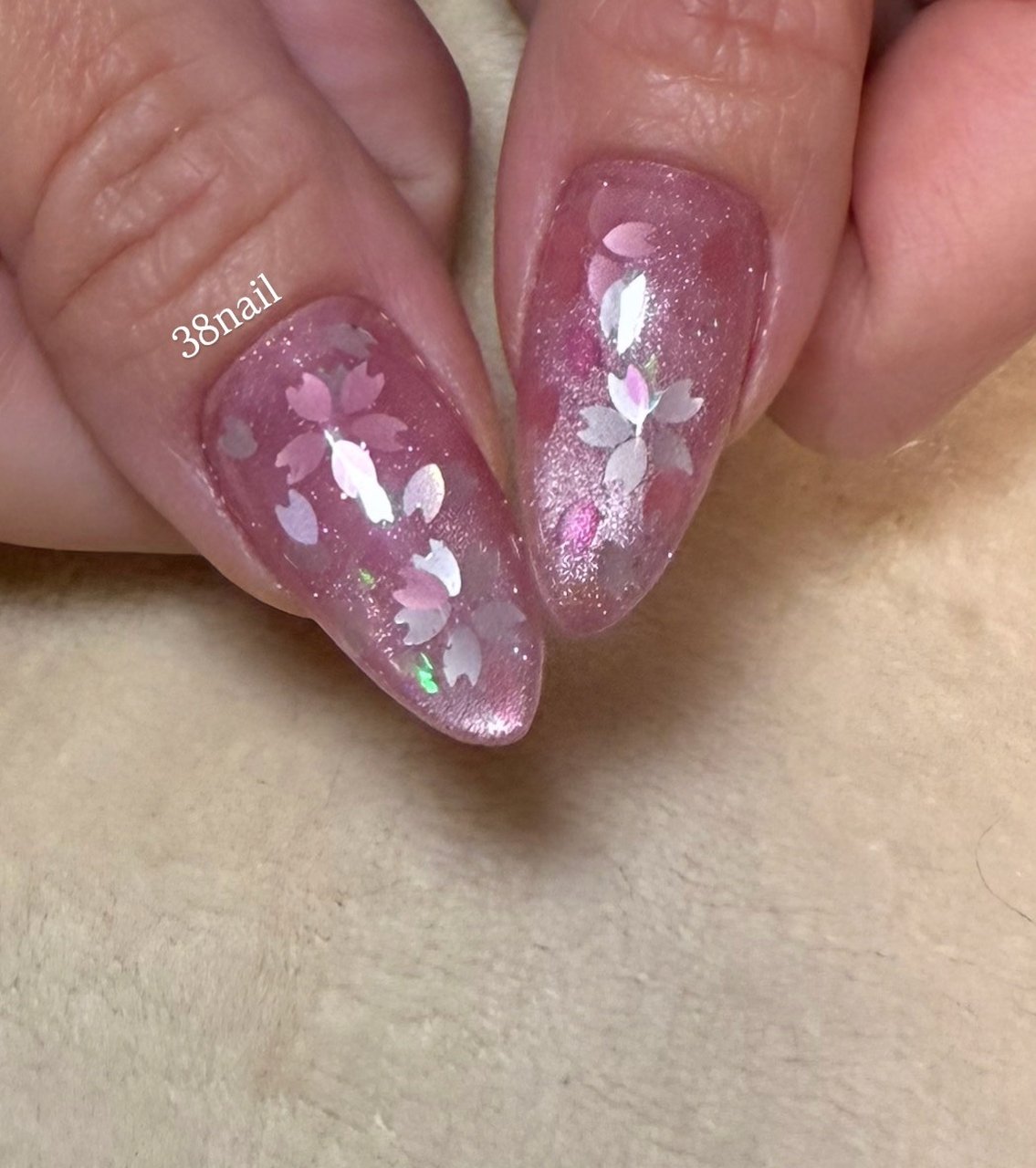 ネイルチップ オーダー シンプル 春 桜 ピンク マグネット ホログラム 春/ホログラム/マグネット/桜/ピンク - 3s260のネイルデザイン[No