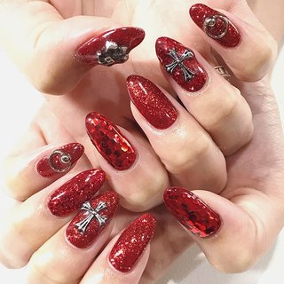 赤 クリア クロムハーツネイルパーツ 12個 赤 クリア クロムハーツネイルパーツ 12個