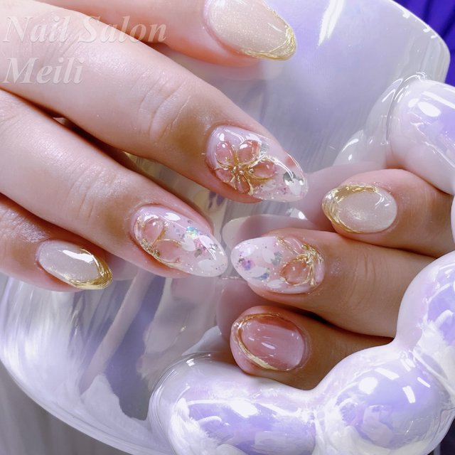 No.37 オーダーネイルチップ 冬 氷ネイル 3D ミラー 押し花 ぷっくり