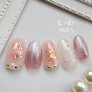 ネイルチップ オーダー シンプル 春 桜 ピンク マグネット ホログラム ネイルチップ オーダー シンプル 春 桜 ピンク マグネット ホログラム